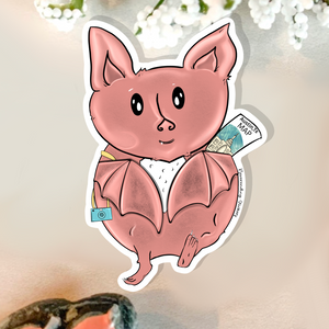 Neverending Stickers - Pink Cute Bat Tourist - Austin Texas -  Vinyl Sticker Or Magnet -3.8x2.25in
