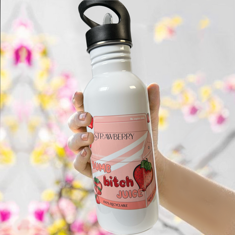 Neverending Stickers - 20oz Water Bottle - Pink Strawberry - Dumb Bitch Juice - Kawaii