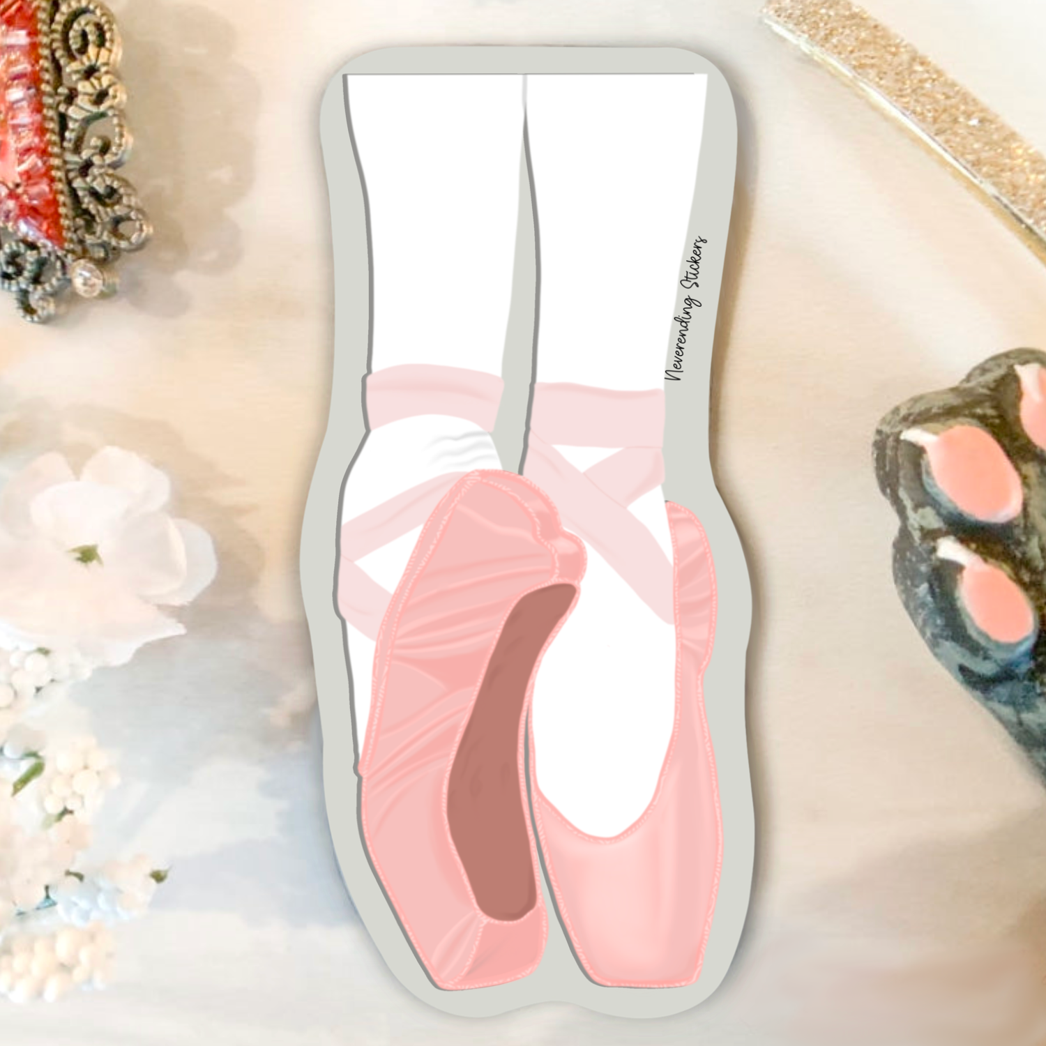 Neverending Stickers - Ballerina Shoes - Vinyl Sticker - 3.5x1.6in