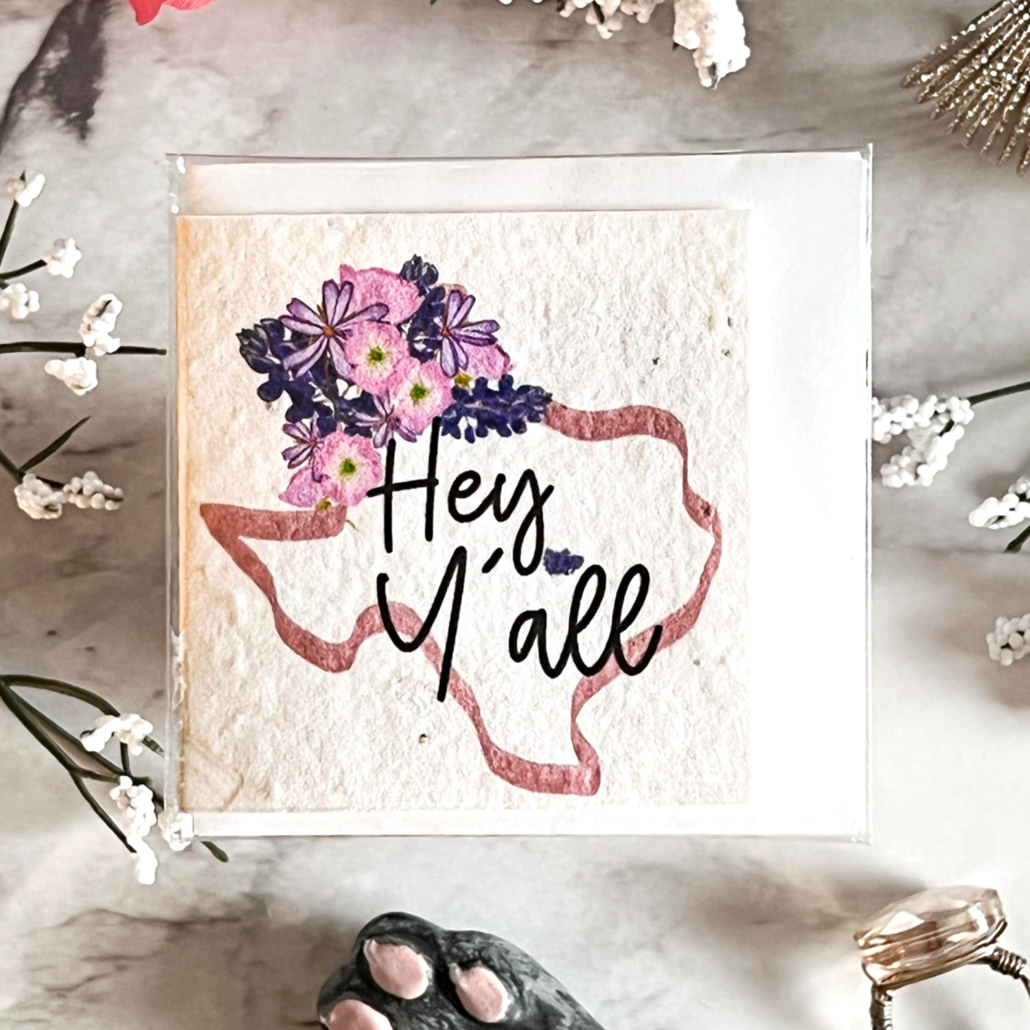 Neverending Stickers - Mini Greeting Card - Wildflower Seeded - 3x3 - Texas - Hey Y’all - Bluebonnets