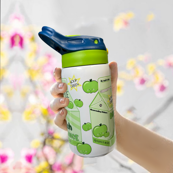 Neverending Stickers - 12oz Water Bottle Sippy Cup - Green Sour Apple - Dumb Bitch Juice - Kawaii