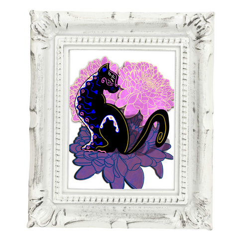 Neverending Stickers - Framed Mini Print - Dia De Los Muertos - Black Cat - 4x3.5 in Frame -