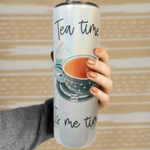 Neverending Stickers - 20oz Tumbler - Tea Time Is Me Time - Iridescent Sparkle