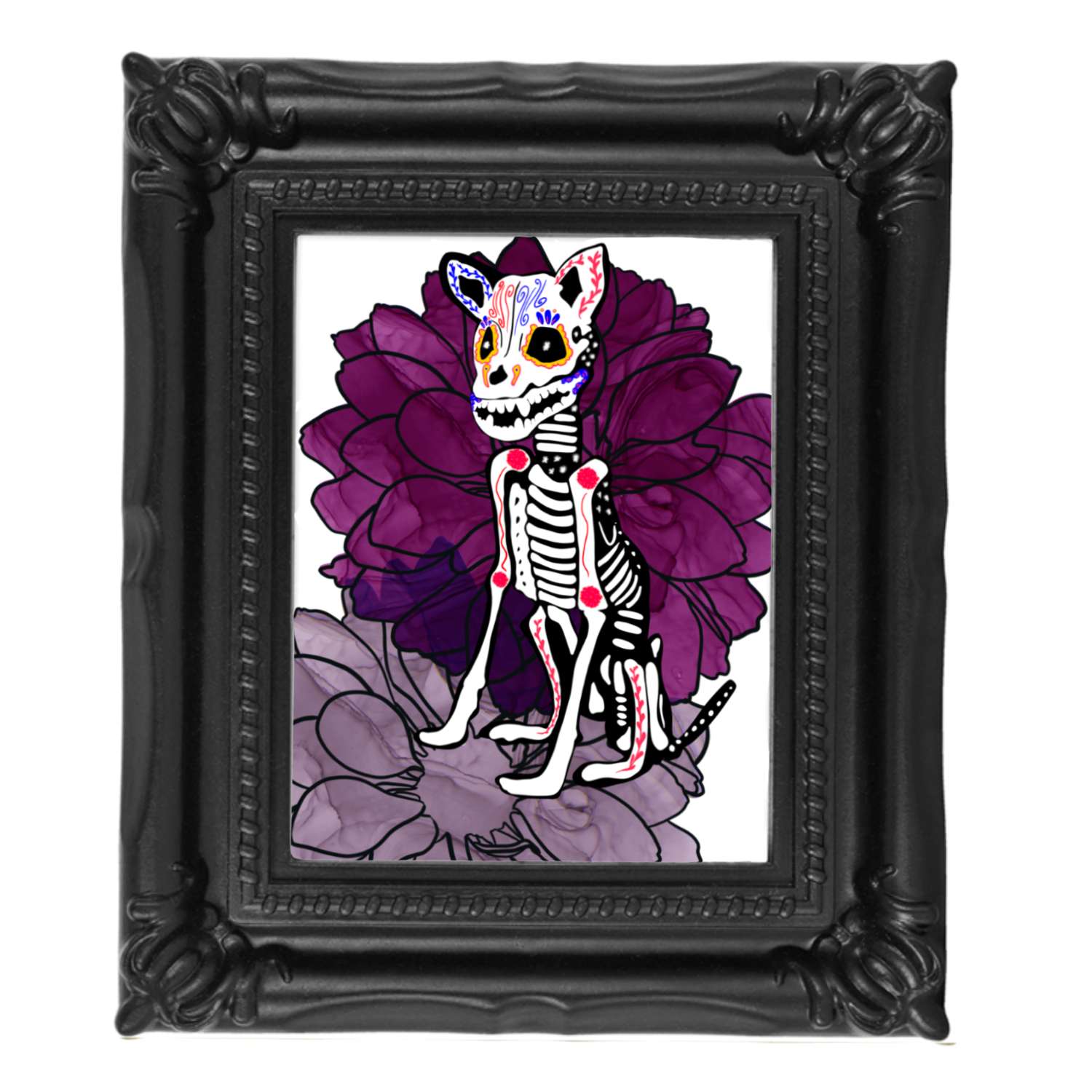 Neverending Stickers - Framed Mini Print - Dia De Los Muertos - Skeletal Dog - 4x3.5 in Frame -