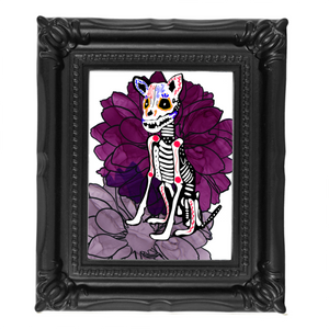 Neverending Stickers - Framed Mini Print - Dia De Los Muertos - Skeletal Dog - 4x3.5 in Frame -