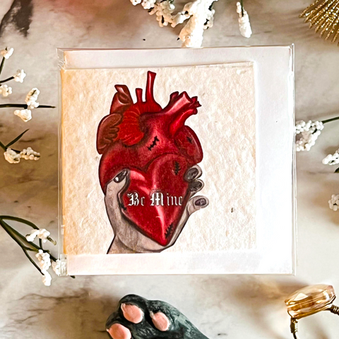 Neverending Stickers - Mini Greeting Card - Wildflower Seeded - 3x3 - Be Mine - Anatomical Heart - Valentines