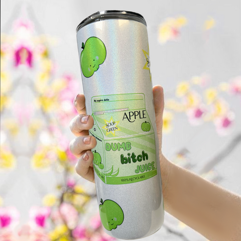 Neverending Stickers - 20oz Tumbler - Green Sour Apple - Dumb Bitch Juice - Kawaii - Iridescent Sparkle