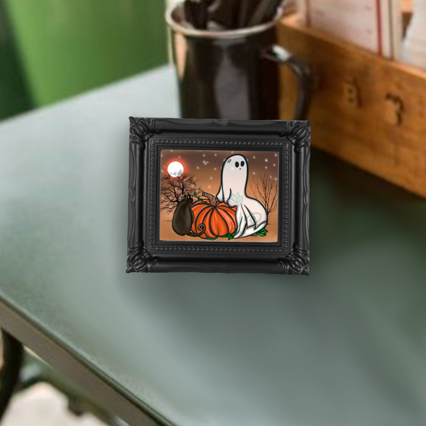 Neverending Stickers - Framed Mini Print - Beans The Cat And Friendly Ghost - 4x3.5 in Frame -