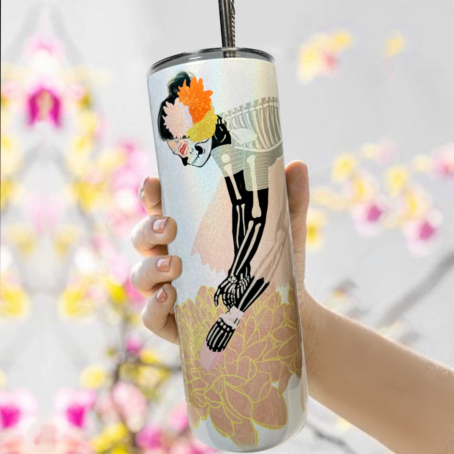 Neverending Stickers - 20oz Tumbler - Ballerina - Day Of The Dead - Dia De Los Muertos - Iridescent Sparkle