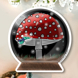 Neverending Stickers - Whimsical Mushroom & Glowworm Glass Habitat - Terrarium -  Vinyl Sticker Or Magnet - 3x3in