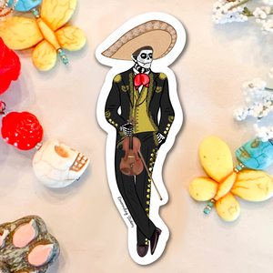 Neverending Stickers - Dia De Los Muertos Mariachi Band - Violin Player - Vinyl Sticker Or Magnet - 4x2in